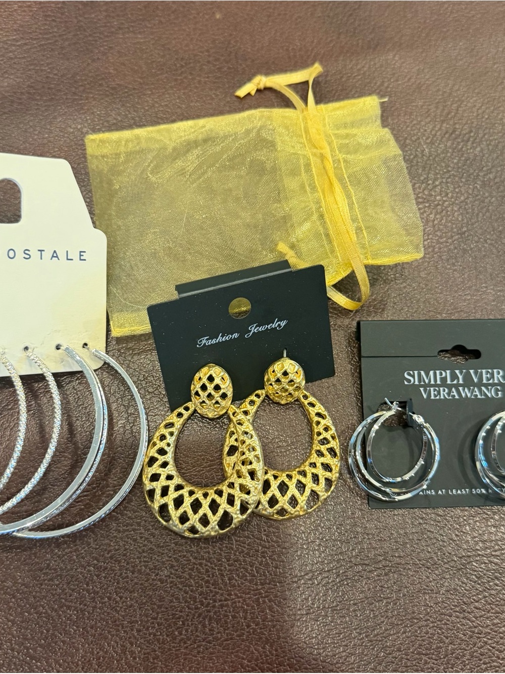Aeropostale sparkly large hoops, Gold Lattice Teardrop Earrings & VW silver hoop